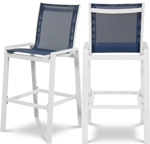 Waverly Navy Mesh Water Resistant Fabric Outdoor Patio Bar Stool, 2-Piece