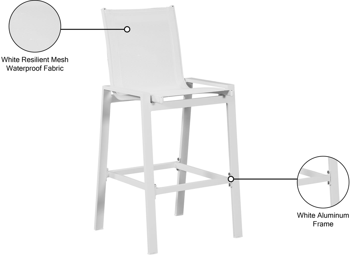 alyssa white mesh water resistant fabric outdoor patio aluminum mesh barstool c