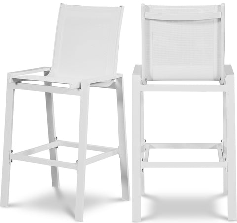 Waverly White Mesh Water Resistant Fabric Outdoor Patio Bar Stool, 2-Piece