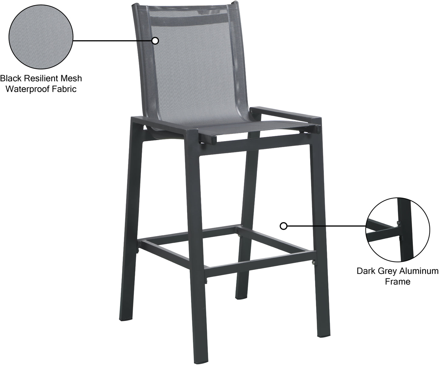 alyssa black mesh water resistant fabric outdoor patio aluminum mesh barstool c