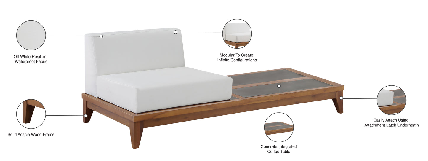 scarpa off white water resistant fabric outdoor patio modular chair w/ integrated table double