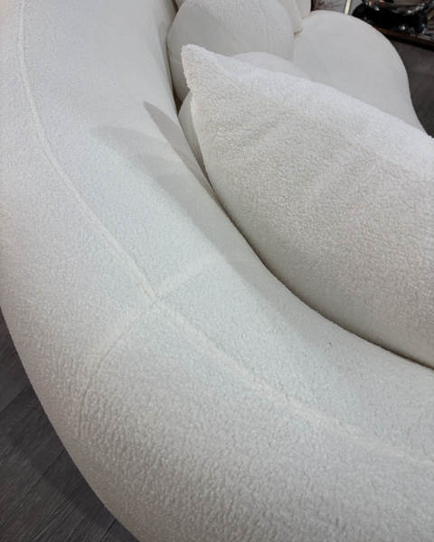 Ivory Bouclé Curved Accent Loveseat with Pillows