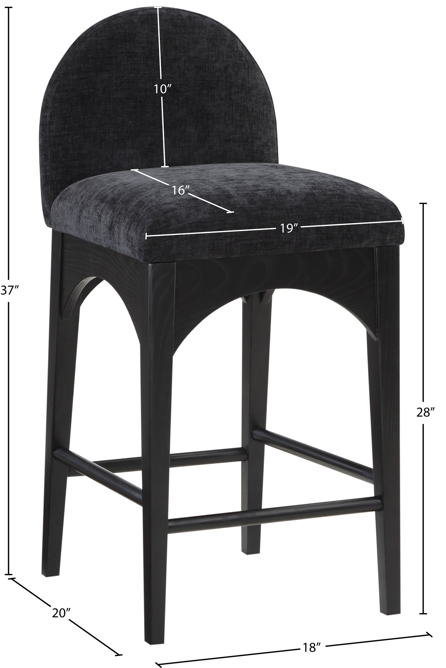 brielle black chenille fabric stool c