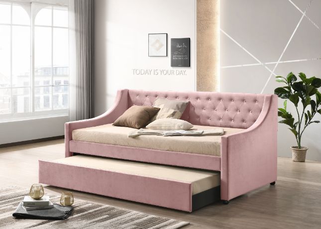 bungalow daybed w/trundle (twin), pink velvet