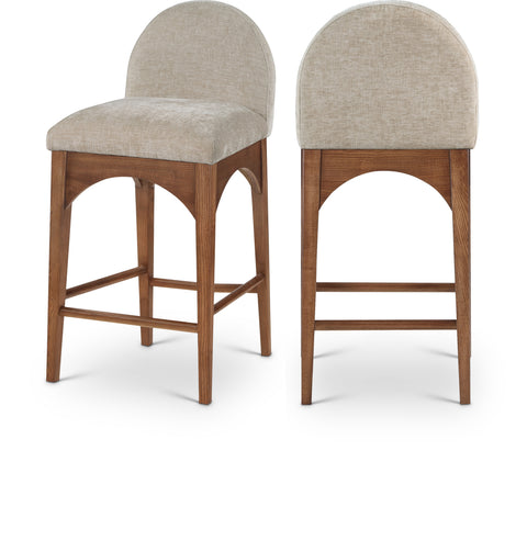 Sage Beige Chenille Fabric Upholstered Counter Stool, 1 Piece (Style 2)