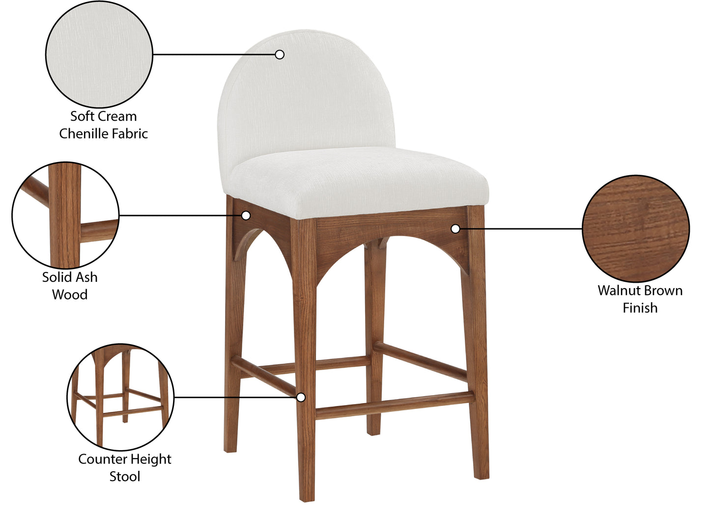 brielle cream chenille fabric stool c