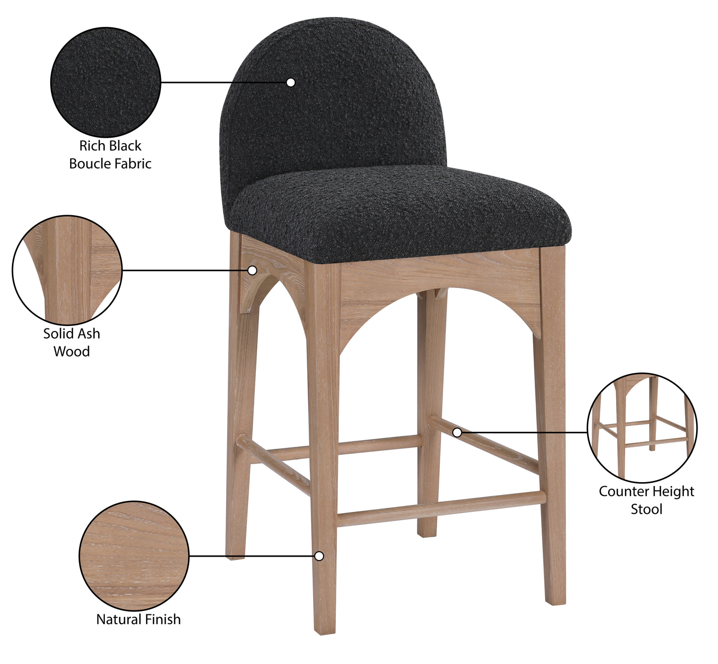 carousel black boucle fabric stool