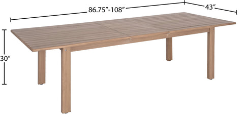 Camden 86.75" / 108" Natural Acacia Wood Outdoor Patio Dining Table, 1 Piece