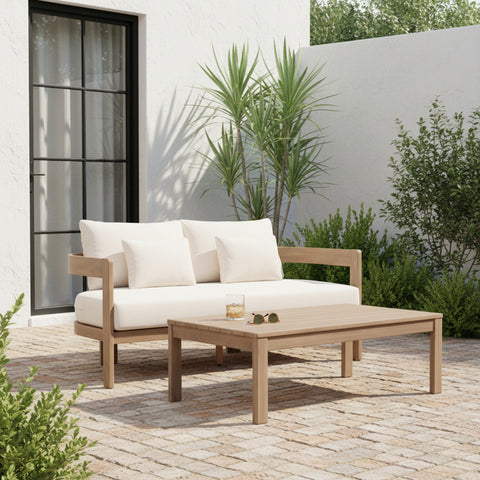 Camden 65" Cream Water Resistant Fabric Upholstered Outdoor Patio Loveseat, 1 Piece