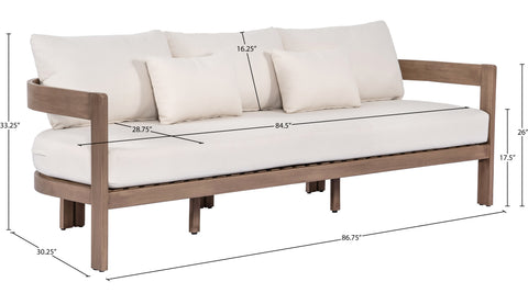 Camden 86.75" Cream Water Resistant Fabric Upholstered Outdoor Patio Sofa, 1 Piece