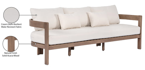 Camden 86.75" Cream Water Resistant Fabric Upholstered Outdoor Patio Sofa, 1 Piece