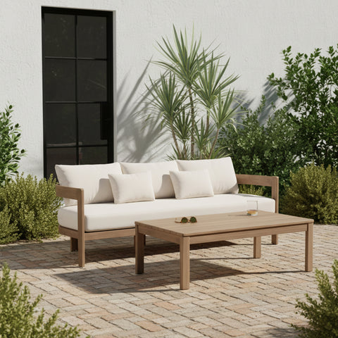 Camden 86.75" Cream Water Resistant Fabric Upholstered Outdoor Patio Sofa, 1 Piece