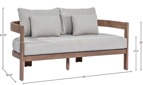 Camden 65" Grey Water Resistant Fabric Upholstered Outdoor Patio Loveseat, 1 Piece