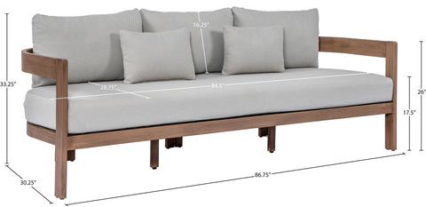 Camden 86.75" Grey Water Resistant Fabric Upholstered Outdoor Patio Sofa, 1 Piece