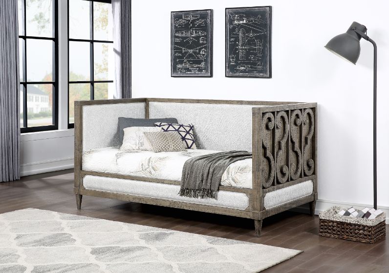 avala daybed (twin), tan fabric & salvaged natural finish