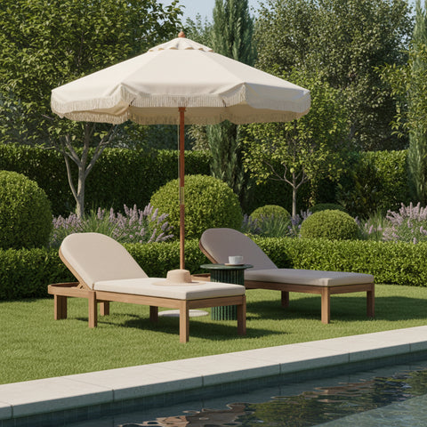 Camden Beige Water Resistant Fabric Upholstered Outdoor Patio Lounge Chair, 1 Piece