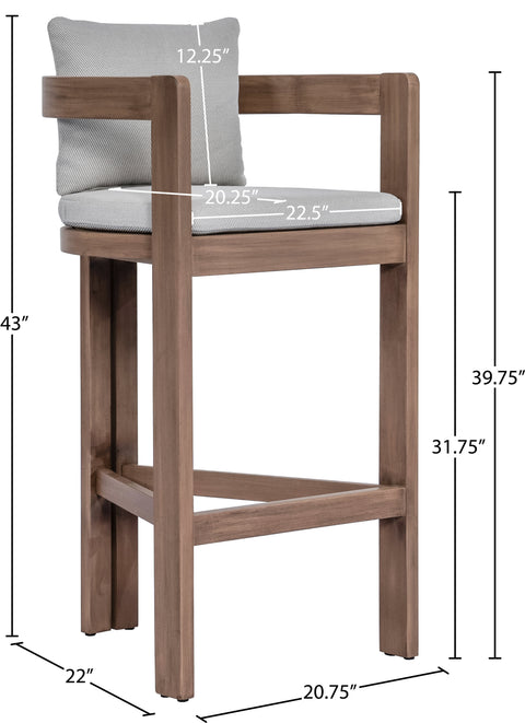 Camden Grey Water Resistant Fabric Upholstered Outdoor Patio Bar Stool, 1 Piece