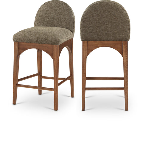 Sage Olive Boucle Fabric Upholstered Counter Stool, 1 Piece (Style 2)