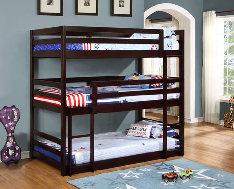 Laurel Wood Twin Triple Bunk Bed CappuccinoCappuccino