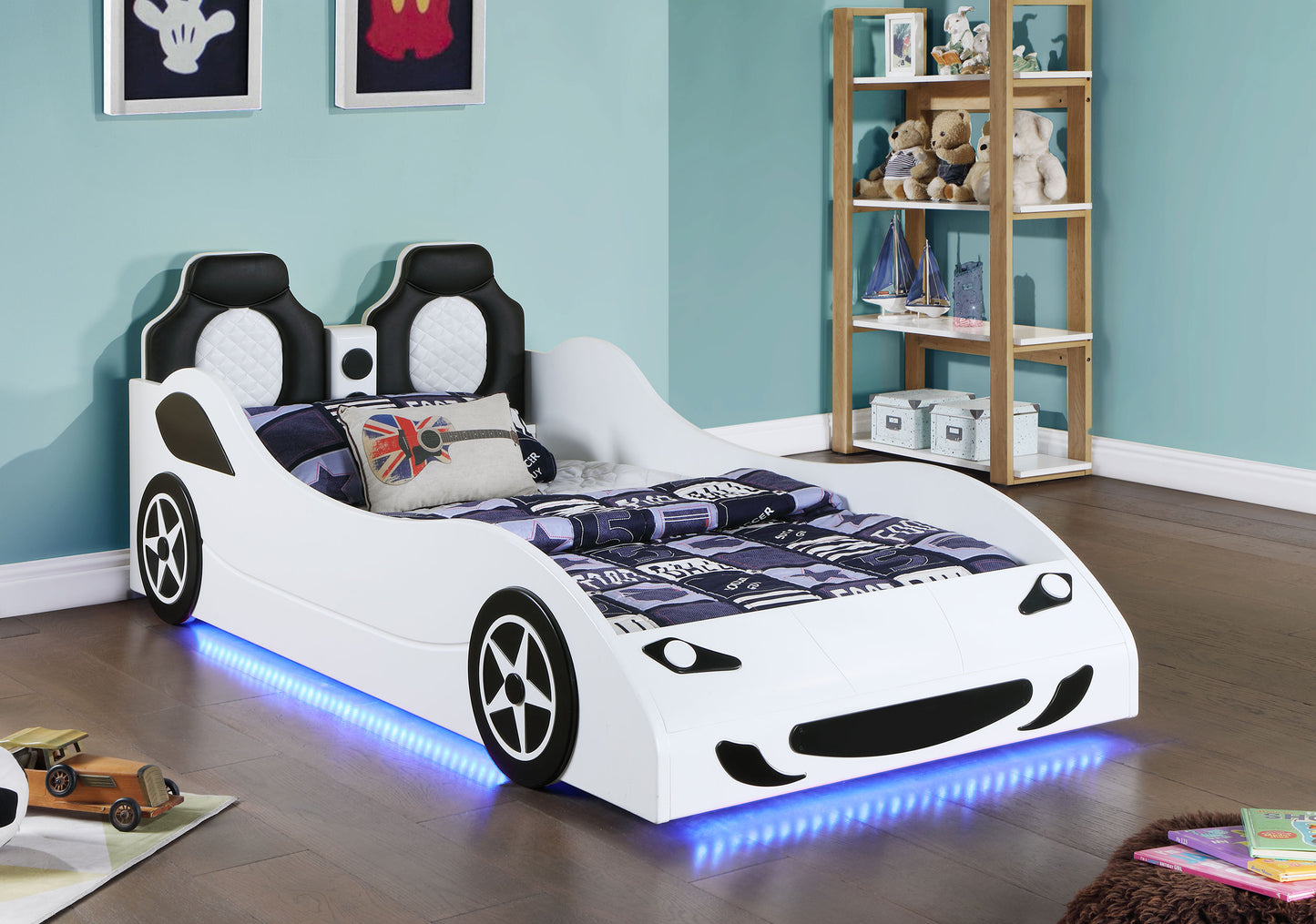 watson wood twin led car bed white