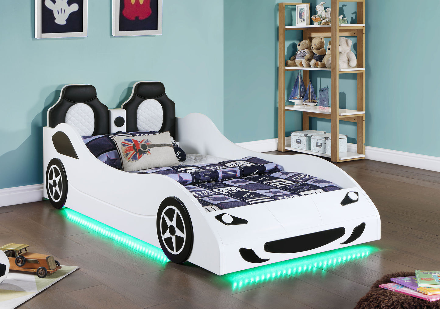 watson wood twin led car bed white