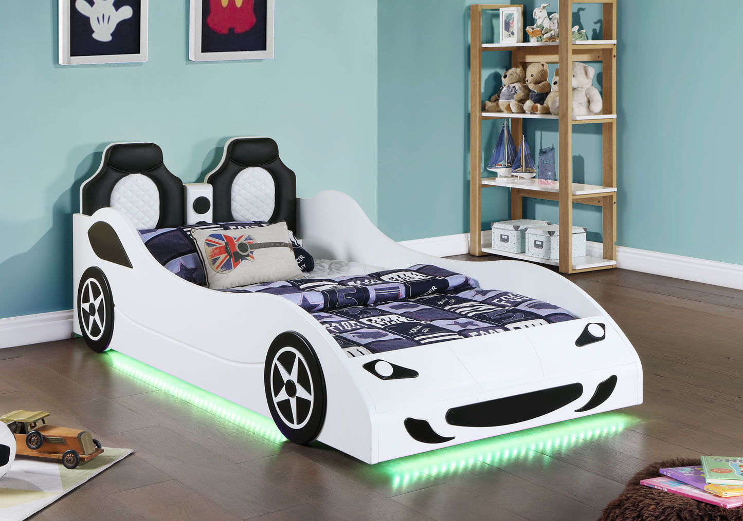 watson wood twin led car bed white