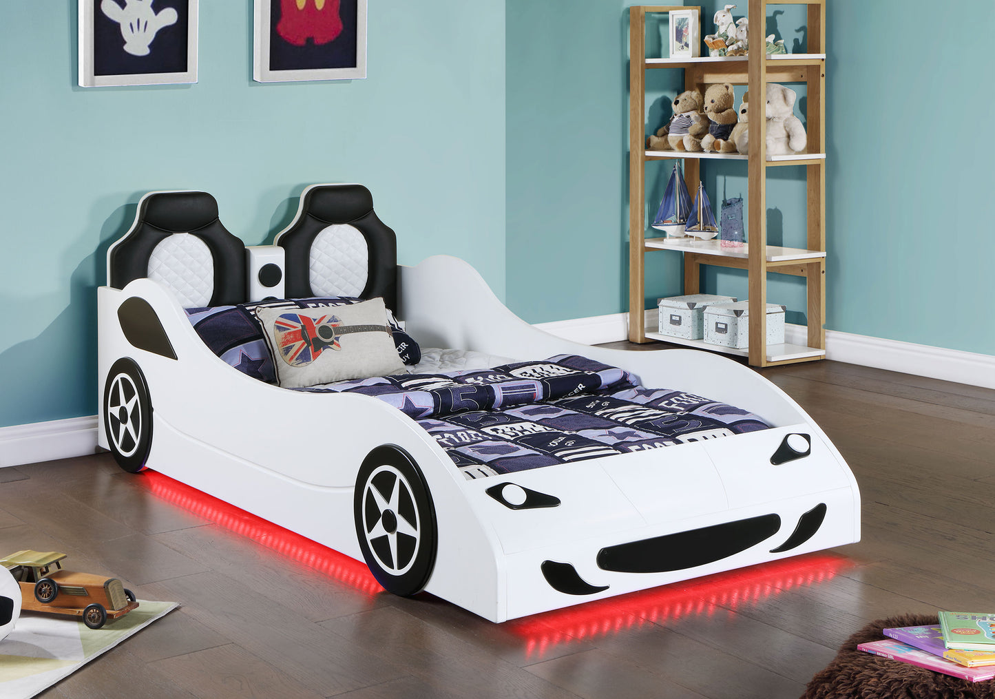 watson wood twin led car bed white