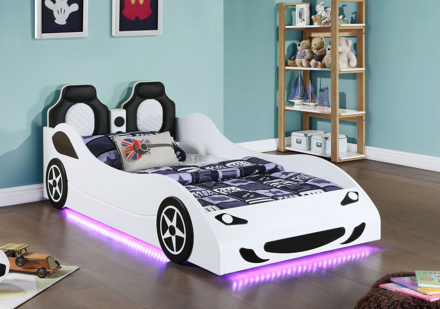 watson wood twin led car bed white