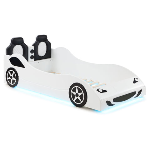 Sonora Wood Twin LED Car Bed WhiteWhite