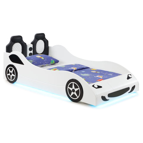 Sonora Wood Twin LED Car Bed WhiteWhite