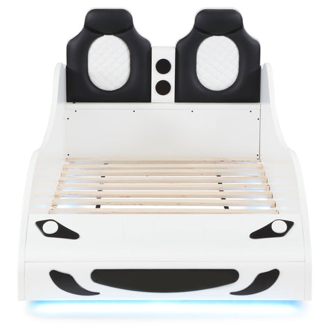 Sonora Wood Twin LED Car Bed WhiteWhite