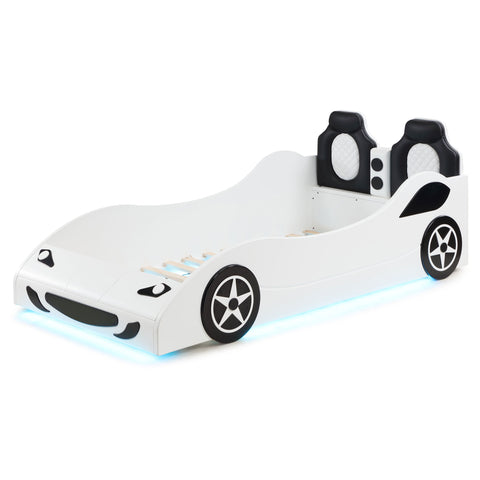 Sonora Wood Twin LED Car Bed WhiteWhite
