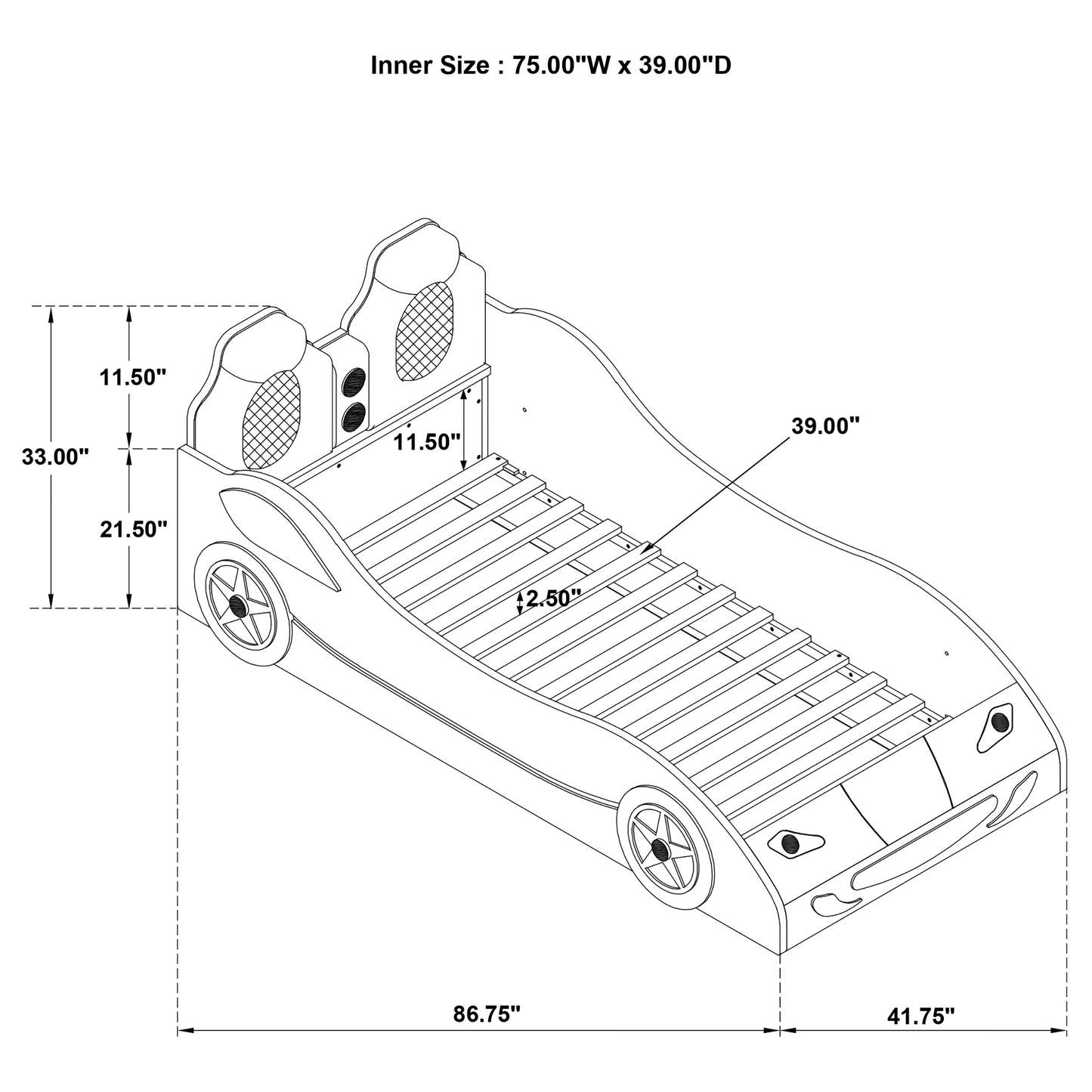 watson wood twin led car bed white