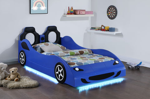 Sonora Wood Twin LED Car Bed BlueBlue