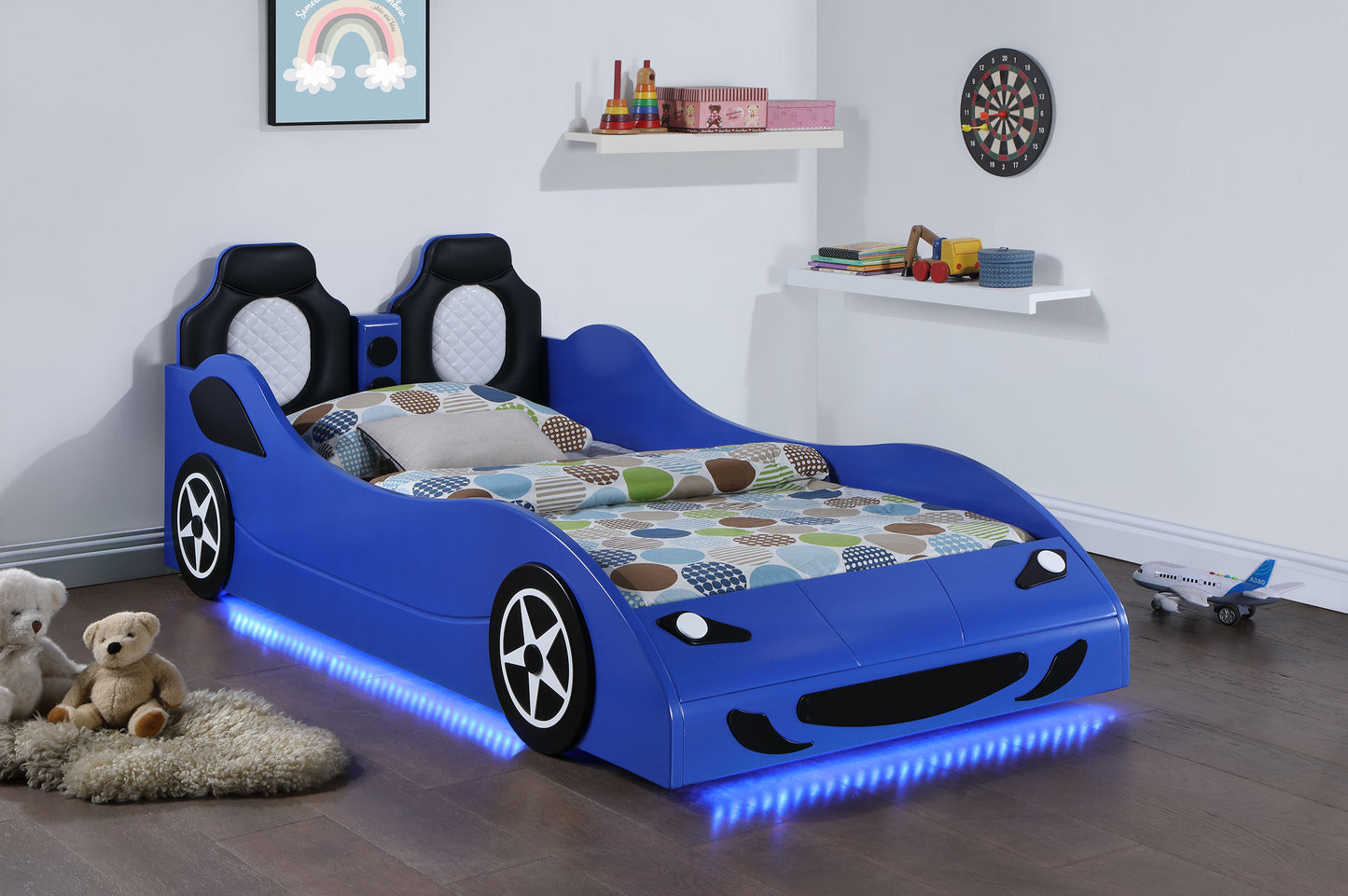 watson wood twin led car bed blue