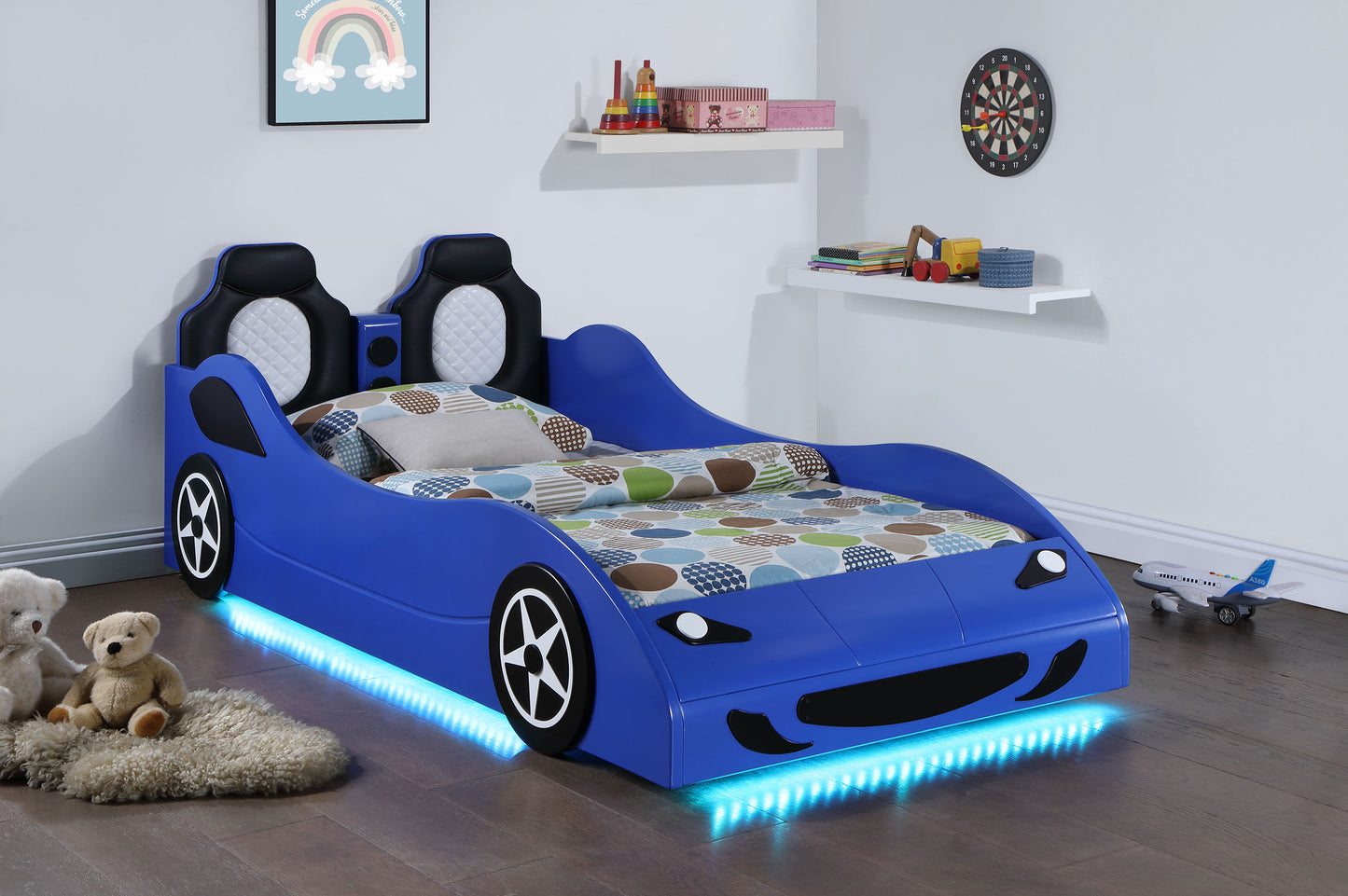 watson wood twin led car bed blue