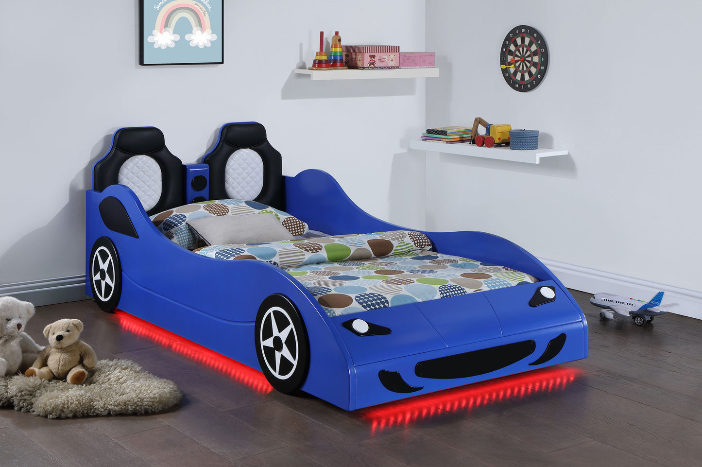 watson wood twin led car bed blue