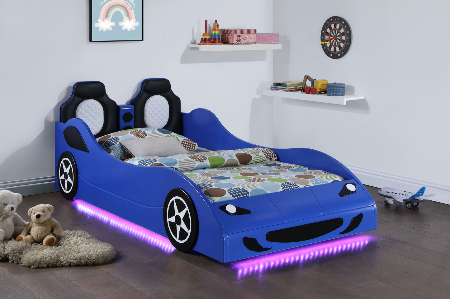 watson wood twin led car bed blue