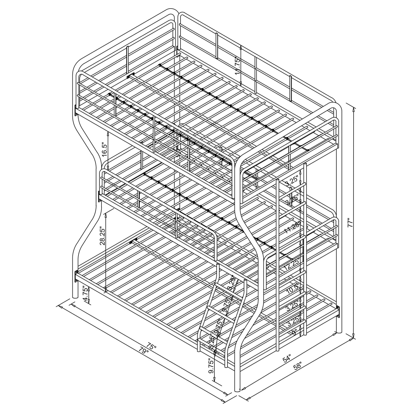 full / twin / full triple bunk bed