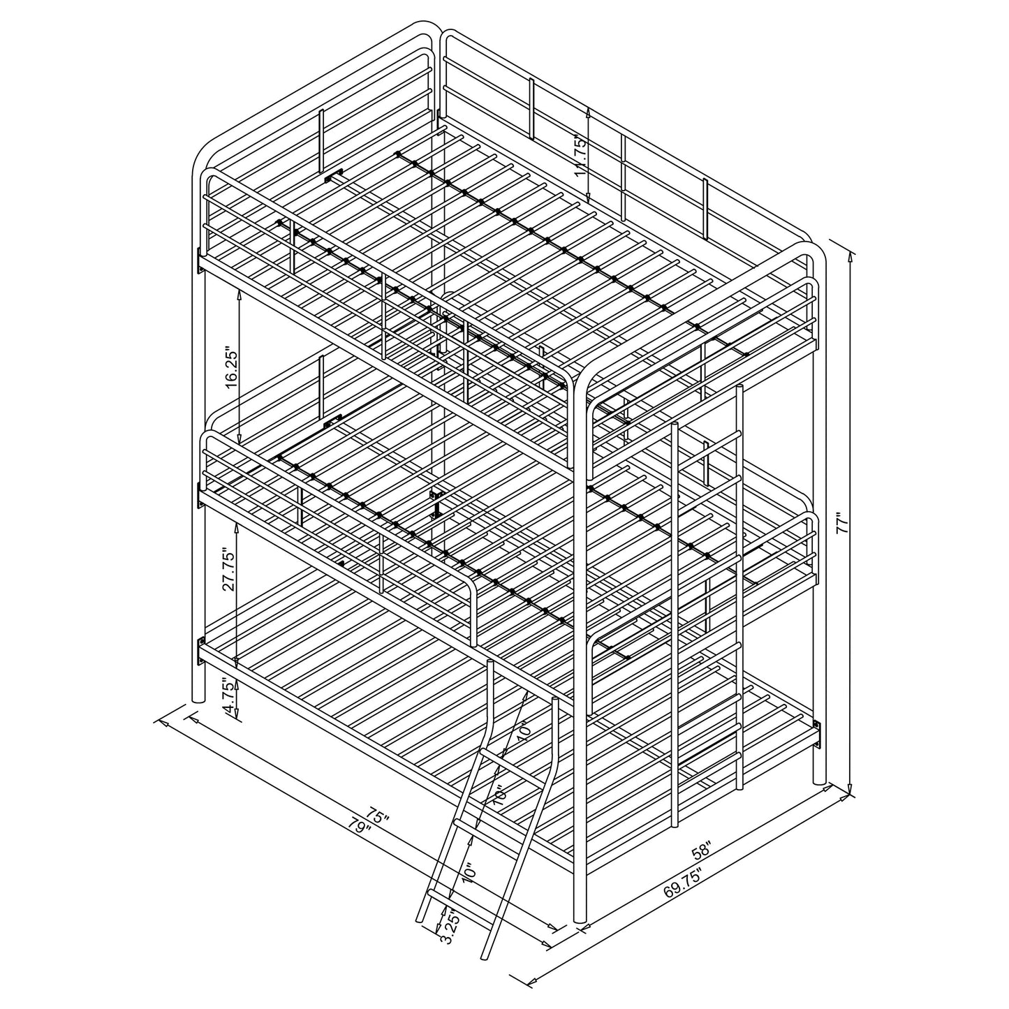 full / full / full triple bunk bed