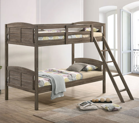 Kosmo Wood Twin Over Twin Bunk Bed Weathered BrownWeathered Brown