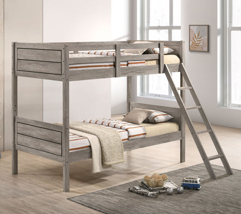 Melo Wood Twin Over Twin Bunk Bed Weathered TaupeWeathered Taupe
