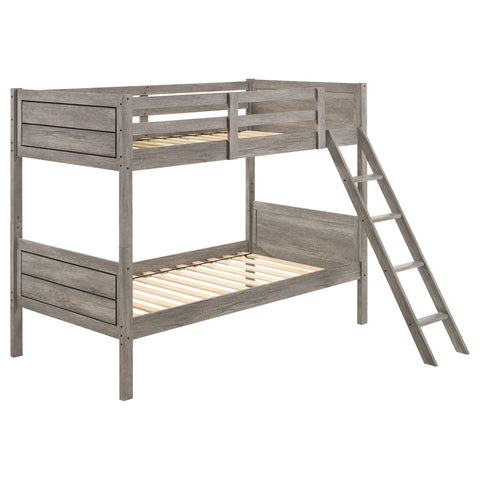 Melo Wood Twin Over Twin Bunk Bed Weathered TaupeWeathered Taupe