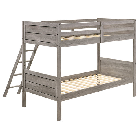 Melo Wood Twin Over Twin Bunk Bed Weathered TaupeWeathered Taupe