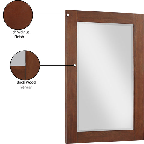 Delaney 24" Walnut Birch Veneer Frame Mirror, 1 Piece