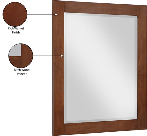 Delaney 30" Walnut Birch Veneer Frame Mirror, 1 Piece