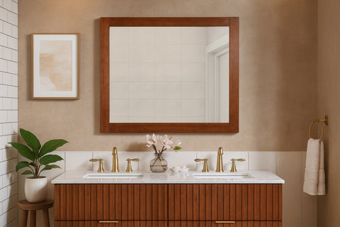 Delaney 44" Walnut Birch Veneer Frame Mirror, 1 Piece