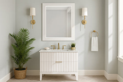Delaney 30" White Birch Veneer Frame Mirror, 1 Piece