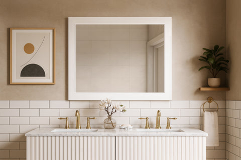 Delaney 44" White Birch Veneer Frame Mirror, 1 Piece