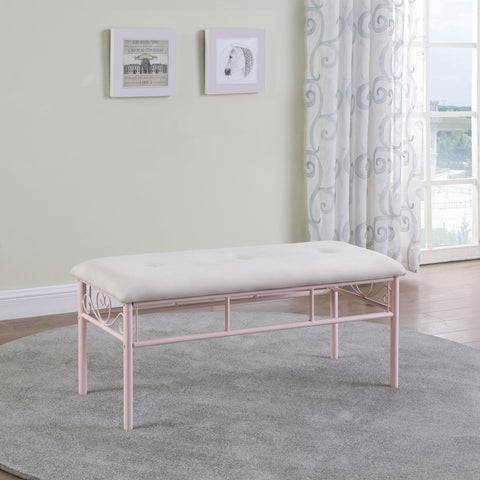 Rojas Fabric Upholstered Bench White and Powder Pink